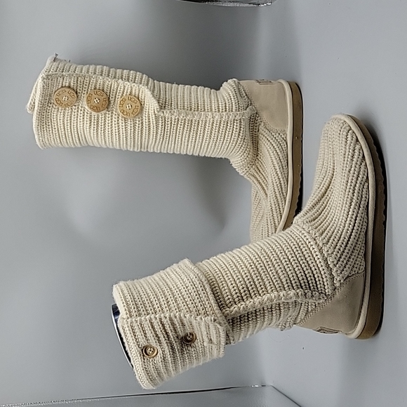 UGG Shoes - UGG Australia Original Off White Knit Calf High Button Details Winter Boots